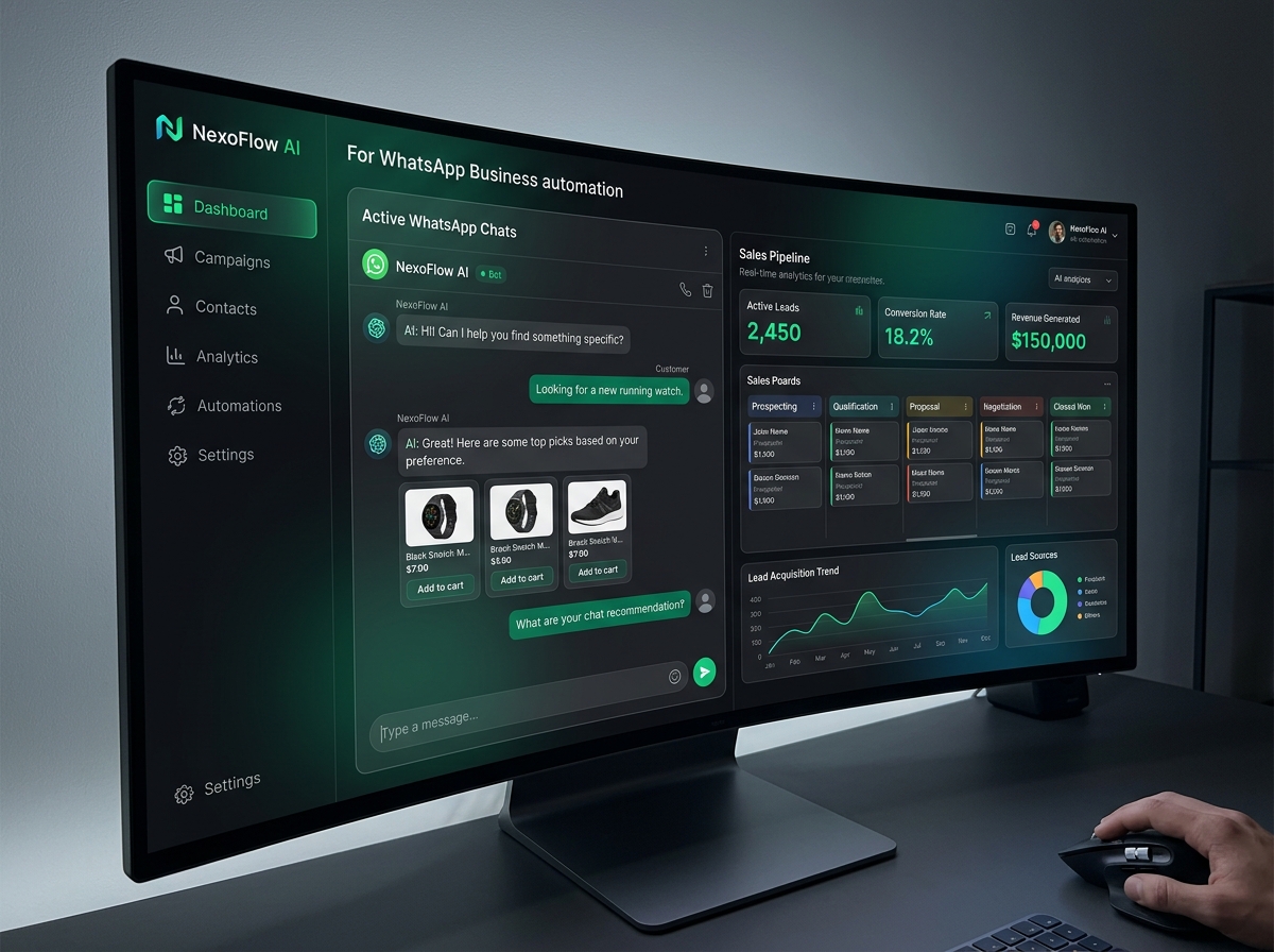 Interfaz de NexoFlow Automatización WhatsApp CRM y Pipeline de Ventas